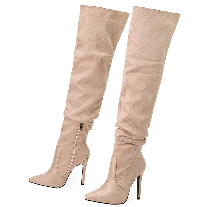 38 / Apricot Rome Style Solid Flock Spring Autumn 2022 Fashion Over The Knee Thin High Heel Black Chelsea Boots Size 35-42 Shoes For Women