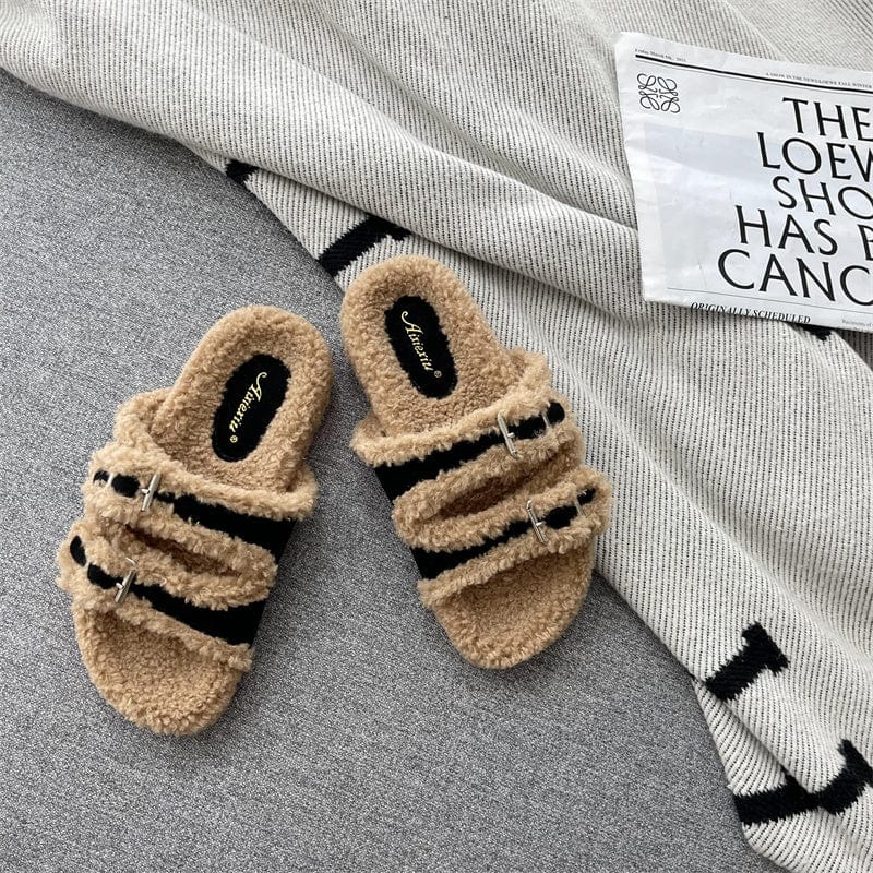 38 / black Fur Women's Slippers In Winter 2023 Real Mink Shoes Flat Bottomed Home Women'S Plush Shoes Casual Shoes