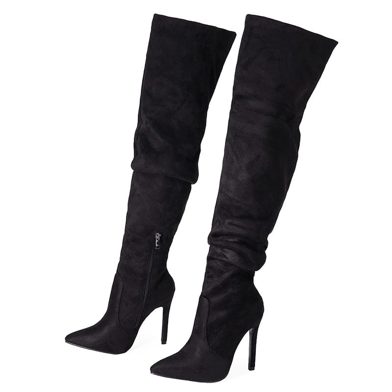 38 / Black Rome Style Solid Flock Spring Autumn 2022 Fashion Over The Knee Thin High Heel Black Chelsea Boots Size 35-42 Shoes For Women