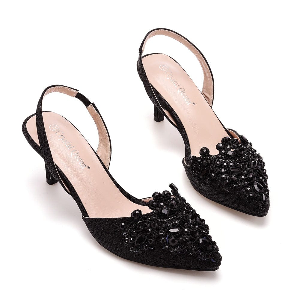 38 / black S4829F High quality custom 6cm shallow mouth pointy toe discoloration cloth stiletto large size banquet girls wedding shoes