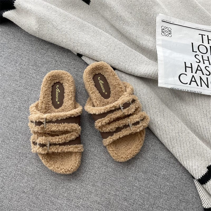38 / Brown Fur Women's Slippers In Winter 2023 Real Mink Shoes Flat Bottomed Home Women'S Plush Shoes Casual Shoes