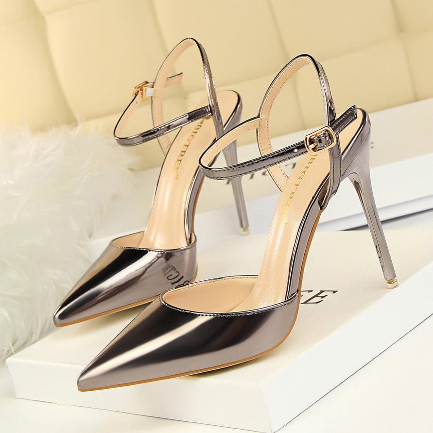 38 / champagne S4681F Simple stiletto super high heel shallow mouth pointed toe patent leather sexy white women's wedding shoes