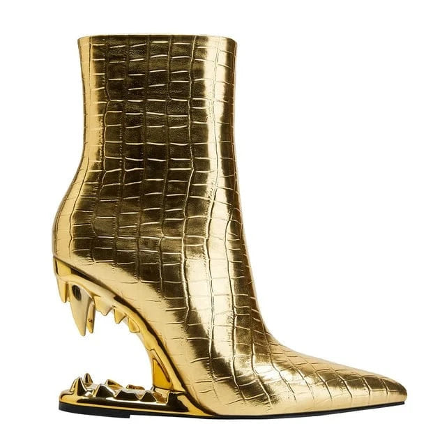 38 / Gold 2023 new style Luxury Fashion Custom Women Winter Pointed Toe Elastic Boots Sexy High Heel Ankle Boots