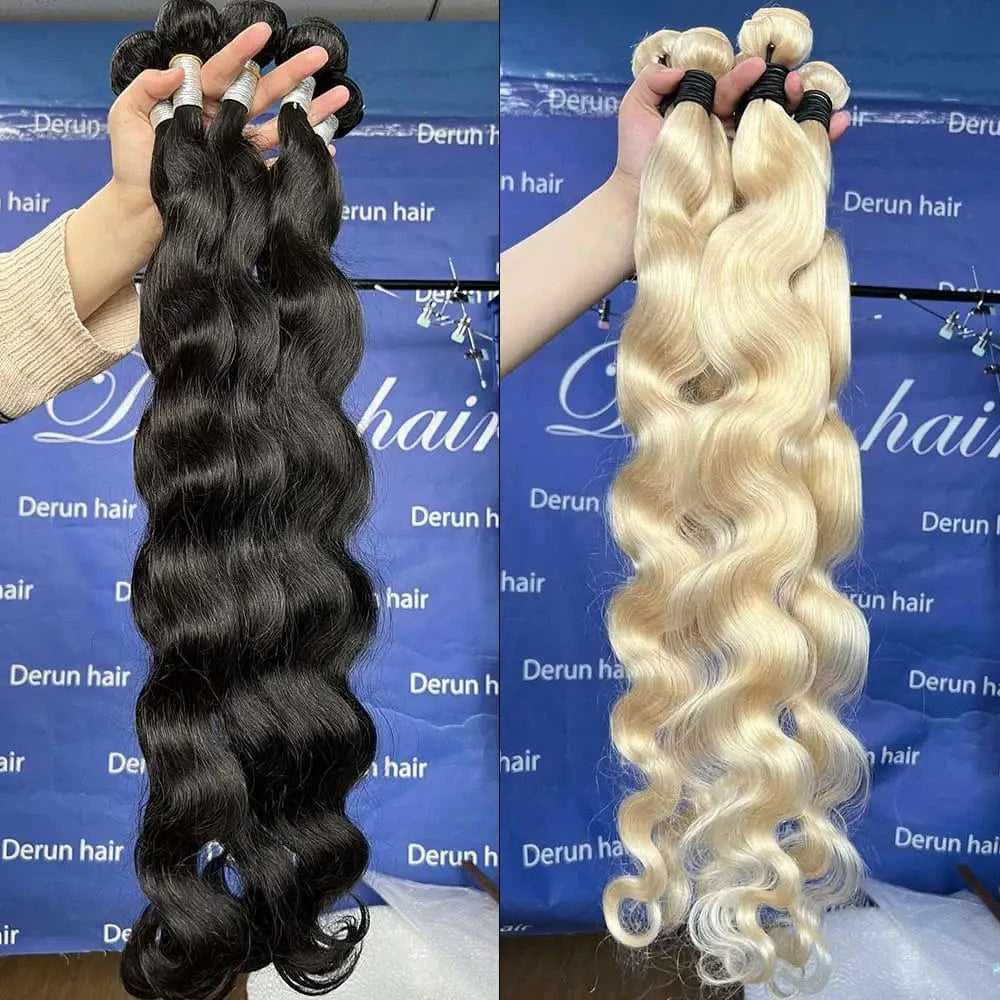 38 Inches / Black Can dyed Can bleached Top Grade Brazilian Virgin Hair Extensions Straight Body Wave Blonde Color 613 thick end for black women