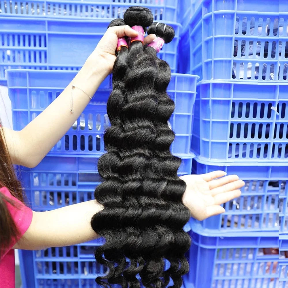 38 Inches / ocean wave AngelBella Wholesale Human Hair Extension Natural Hair Extensions India Loose Wave Hair Braiding Extension Bundles