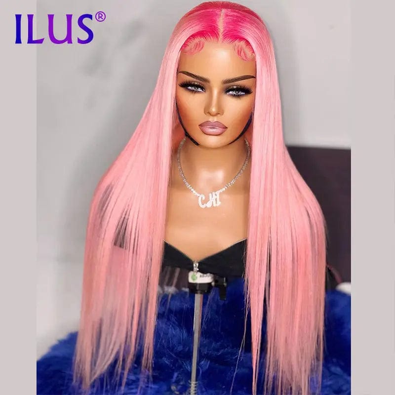 38 Inches / Pink Hot Sale Free Shipping Straight Pink Color Lace Front Human Hair Wigs For Black Women Brazilian HD Transparent Lace Frontal Wigs