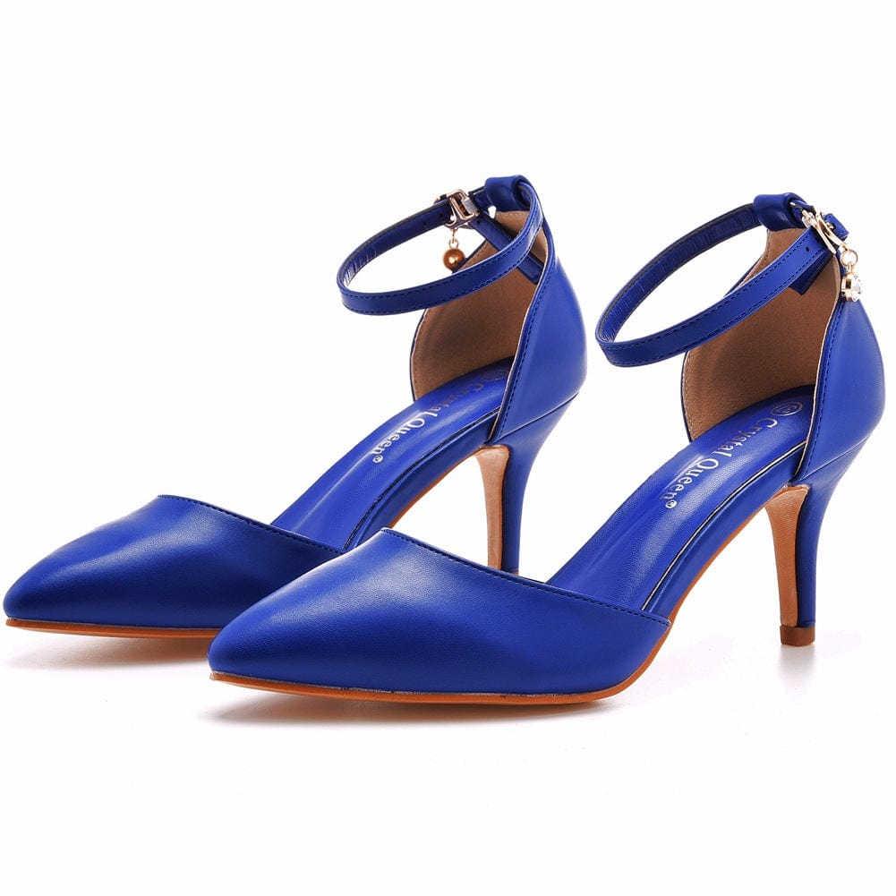 38 / Navy blue S4517F 7cm High Heel Stiletto Heel Pointed Toe Buckle Large Size Bridal Wedding Shoes