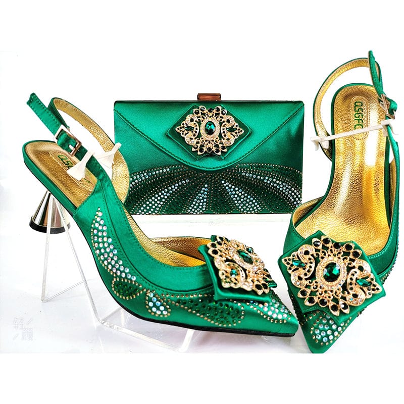 38 / SAB 3162-2 green New Party Shoes Bag Set Beautiful Handmade Pu italian Shoes to Match Bag Set High Quality Women Shoes With Bag Set