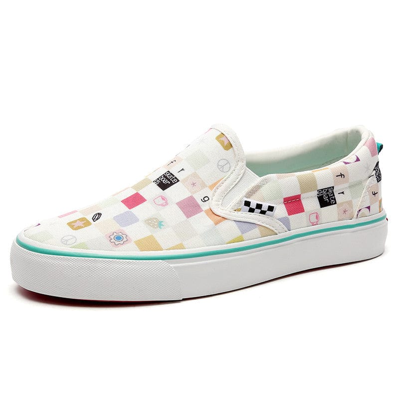 38 / White sh10604a Slip on sneakers printed canvas shoes classical flat sneaker for women