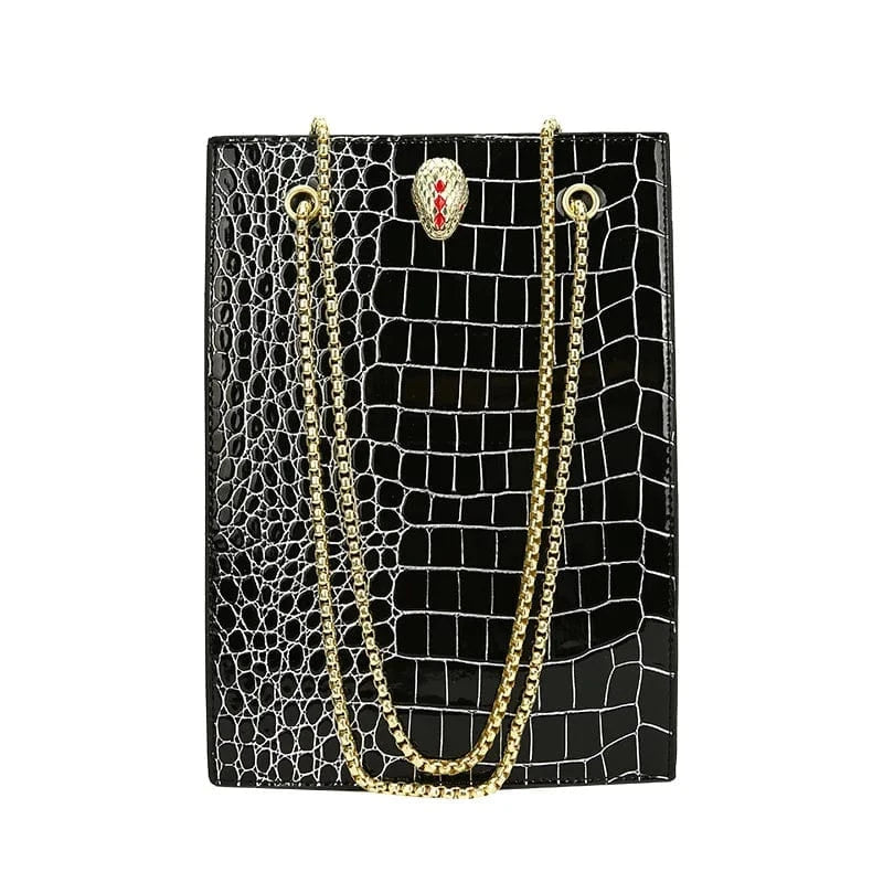 3856 Black Women Bag Vintage Crocodile Pattern Crossbody Bags for Women PU Leather Trend Designer Shoulder Handbags Large Capacity Bucket