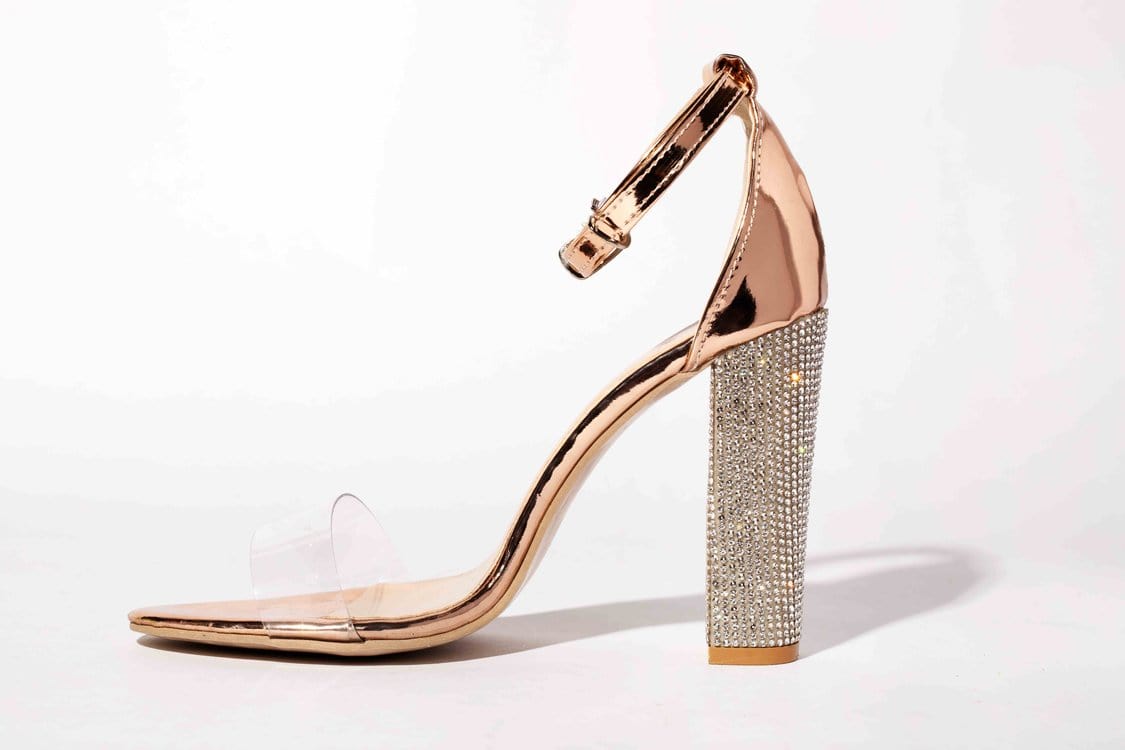 39 / Gold PDEP custom high quality rhinestone shining crystal women block heels clear transparent pvc summer ladies high heeled sandals