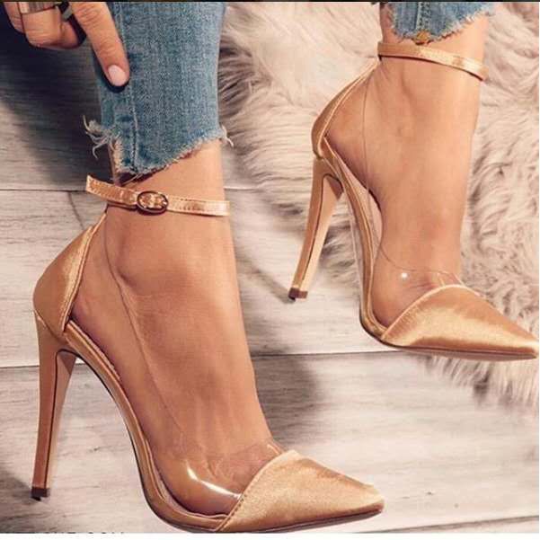 39 / Gold shoes women branded New Style Women's High Heel Pointed Toe Color Matching Belt Fashion Shoes Stilettos