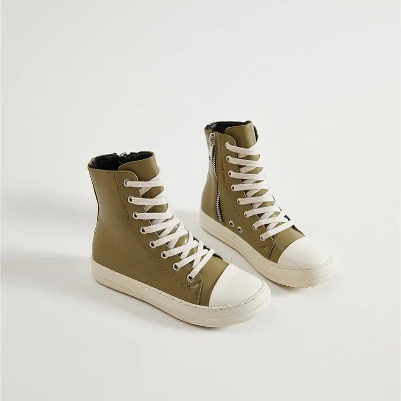 39 / lime green pu BUSY GIRL Casual Canvas Shoes Luxury Trainers Ankle Lace Up Women Sneaker Zip High TOP Streetwear Flats Black Sneakers Boots