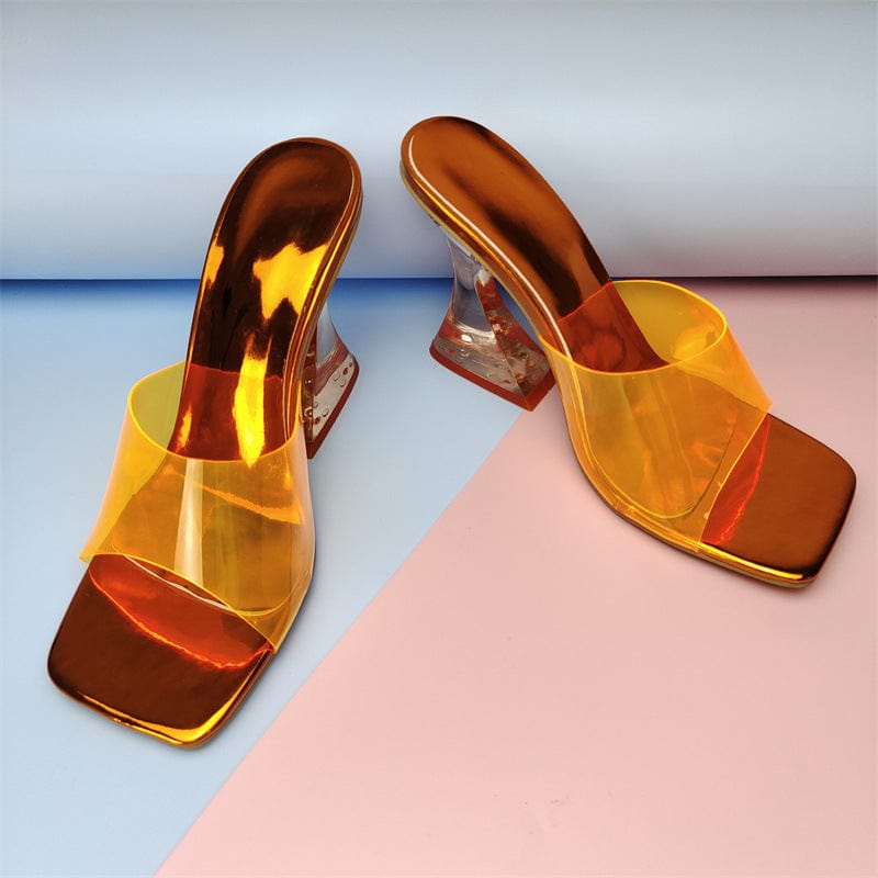 39 / Orange 2022 Wholesale Korean Summer Fashion PU Clear Transparent block heel glass high heeled shoes Women's Sandals