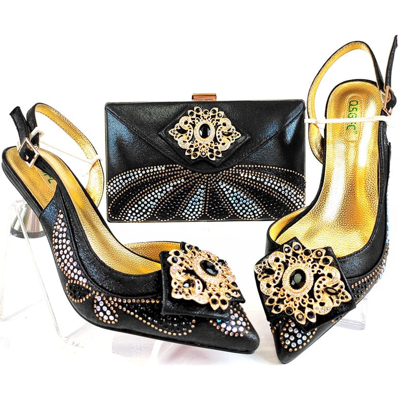 39 / SAB 3162-1 black New Party Shoes Bag Set Beautiful Handmade Pu italian Shoes to Match Bag Set High Quality Women Shoes With Bag Set