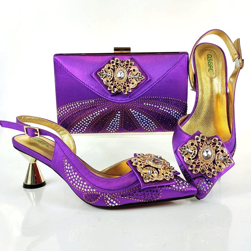 39 / SAB 3162-5 purple New Party Shoes Bag Set Beautiful Handmade Pu italian Shoes to Match Bag Set High Quality Women Shoes With Bag Set