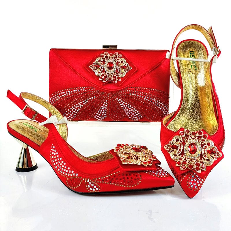 39 / SAB 3162-6 red New Party Shoes Bag Set Beautiful Handmade Pu italian Shoes to Match Bag Set High Quality Women Shoes With Bag Set