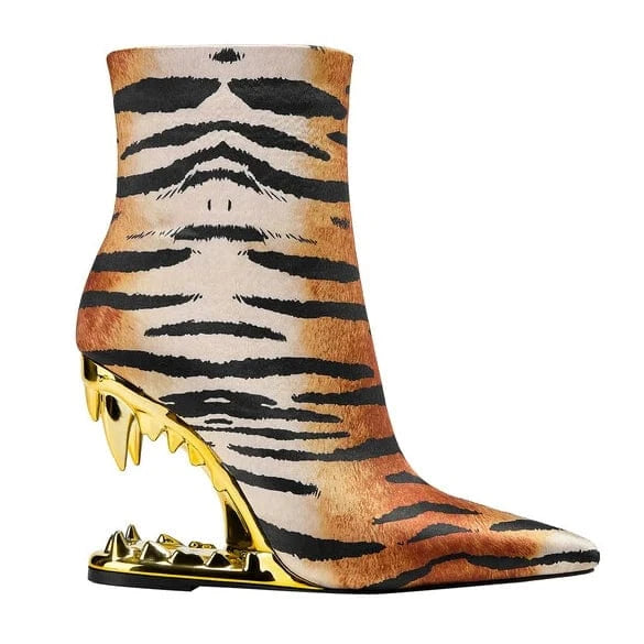 39 / tiger print 2023 new style Luxury Fashion Custom Women Winter Pointed Toe Elastic Boots Sexy High Heel Ankle Boots