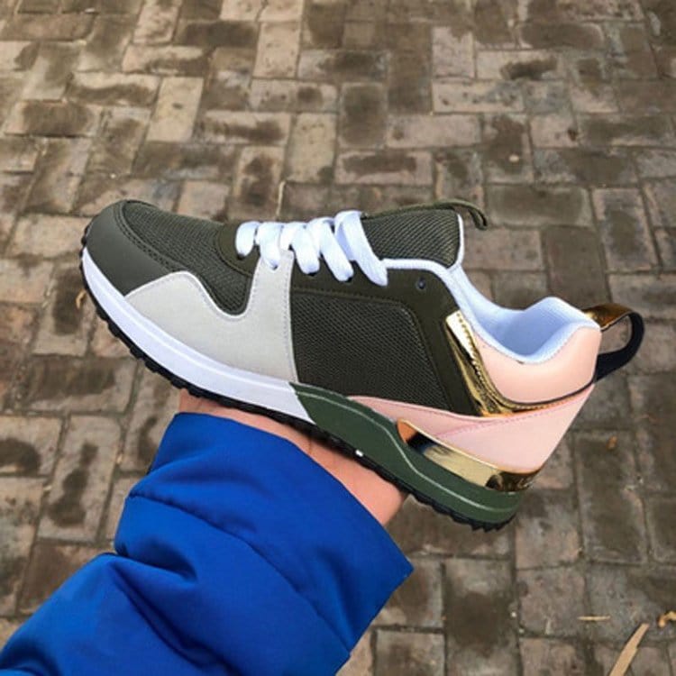 39 / White-dark green Dropshipping large size sneakers round toe women lace shoes wedge chunky sports sneaker