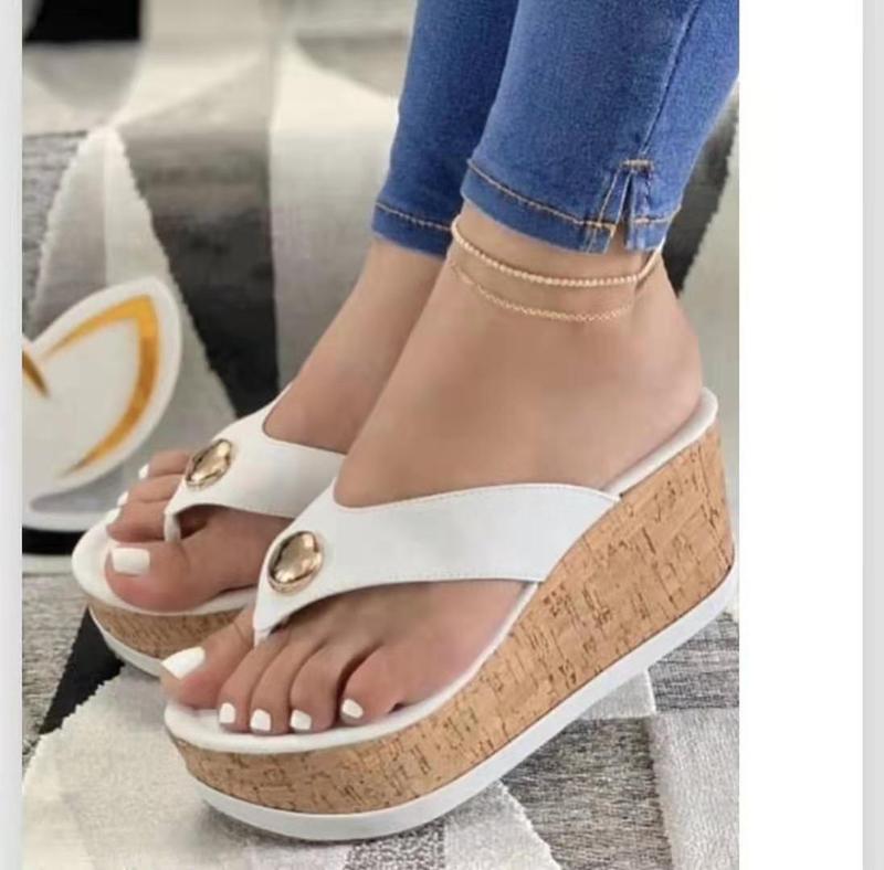 39 / White New Summer adult Shoes Large Size shoes flip-flops high wedge casual shoes woman Fashion Non-slip Outdoor Sandals