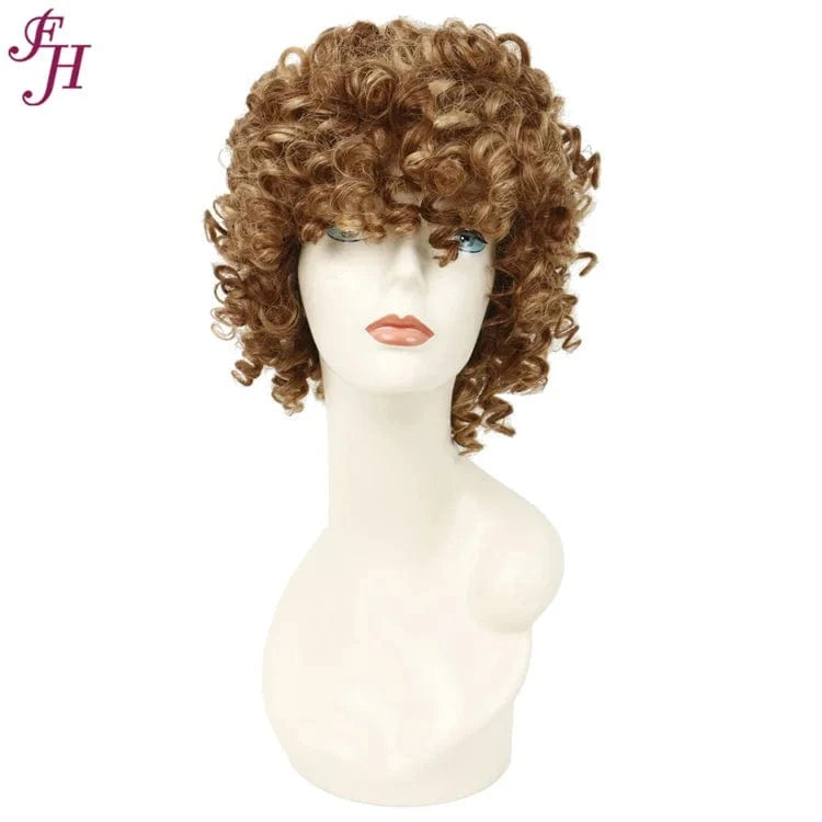 #4-27 FH Best Quality Raw Virgin Human Hair Wig No Lace Short Brown Curly Wig 100% Human Hair Machine Made Wig With Bang