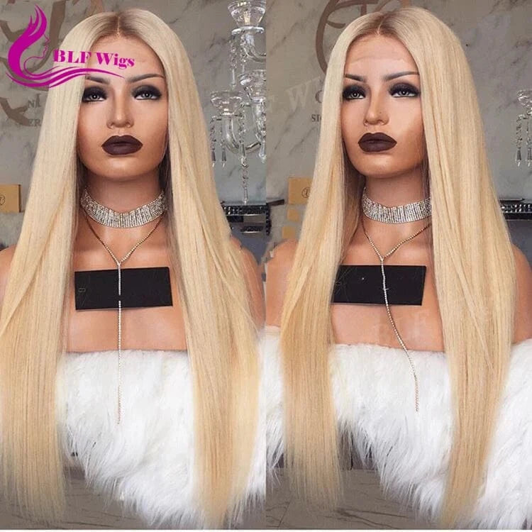 4 613 Blonde Ombre Malaysian Human Hair Full Lace Wig with Baby Hair