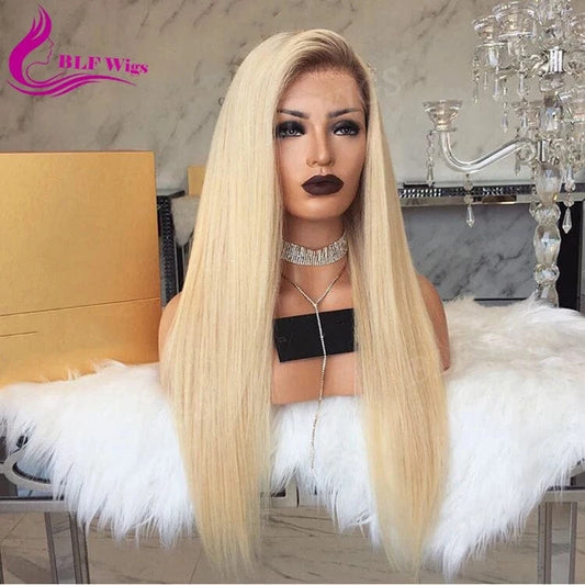 4 613 Blonde Ombre Malaysian Human Hair Full Lace Wig with Baby Hair