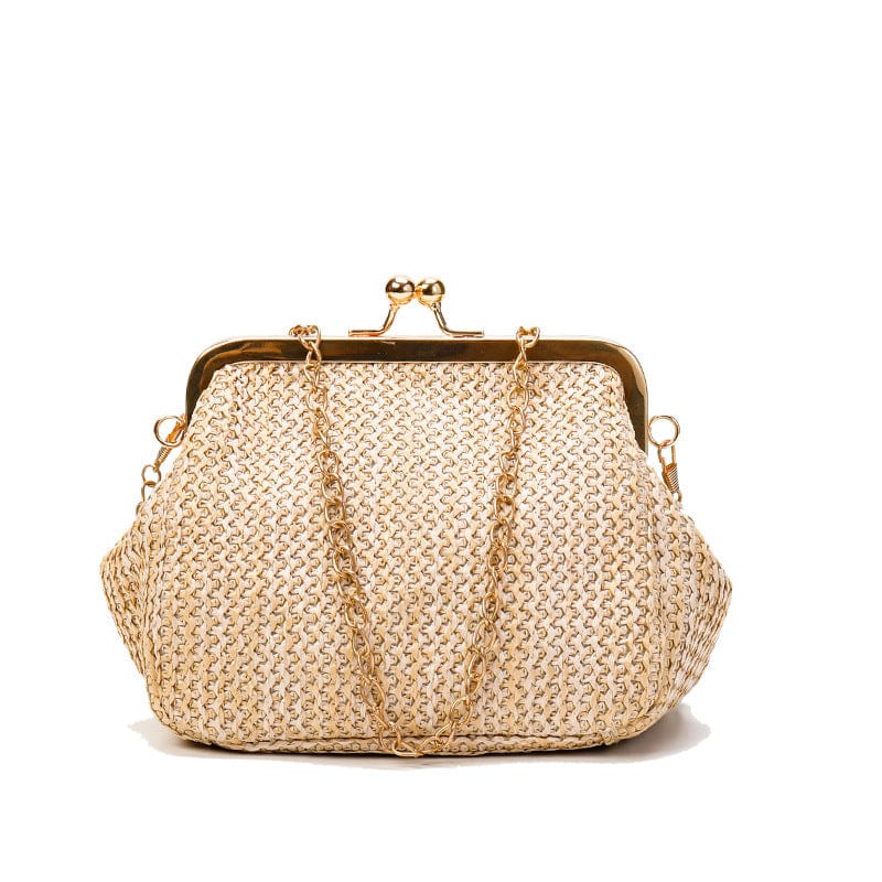 4 Ethnic Boho Women Colorful Shell Clutch Purse Ladies Small Straw Messenger Bag with Chain