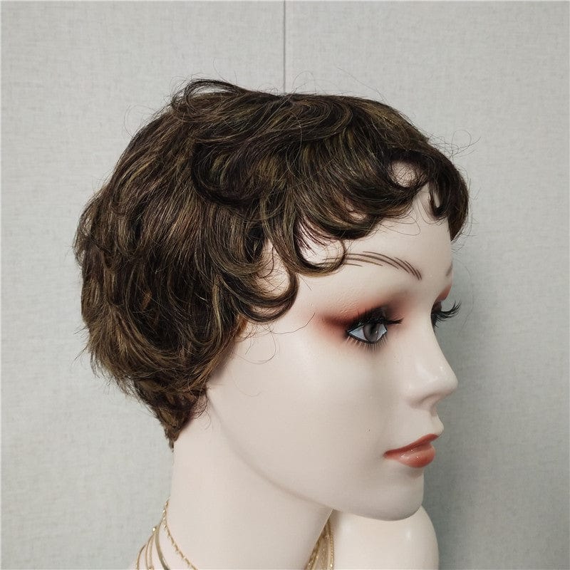 4 Inches / 1B 30 Drop shipping 1B 30 color machine made short pixie cut Bob Brazilian peruvian Human Hair Wig With Bang for black women