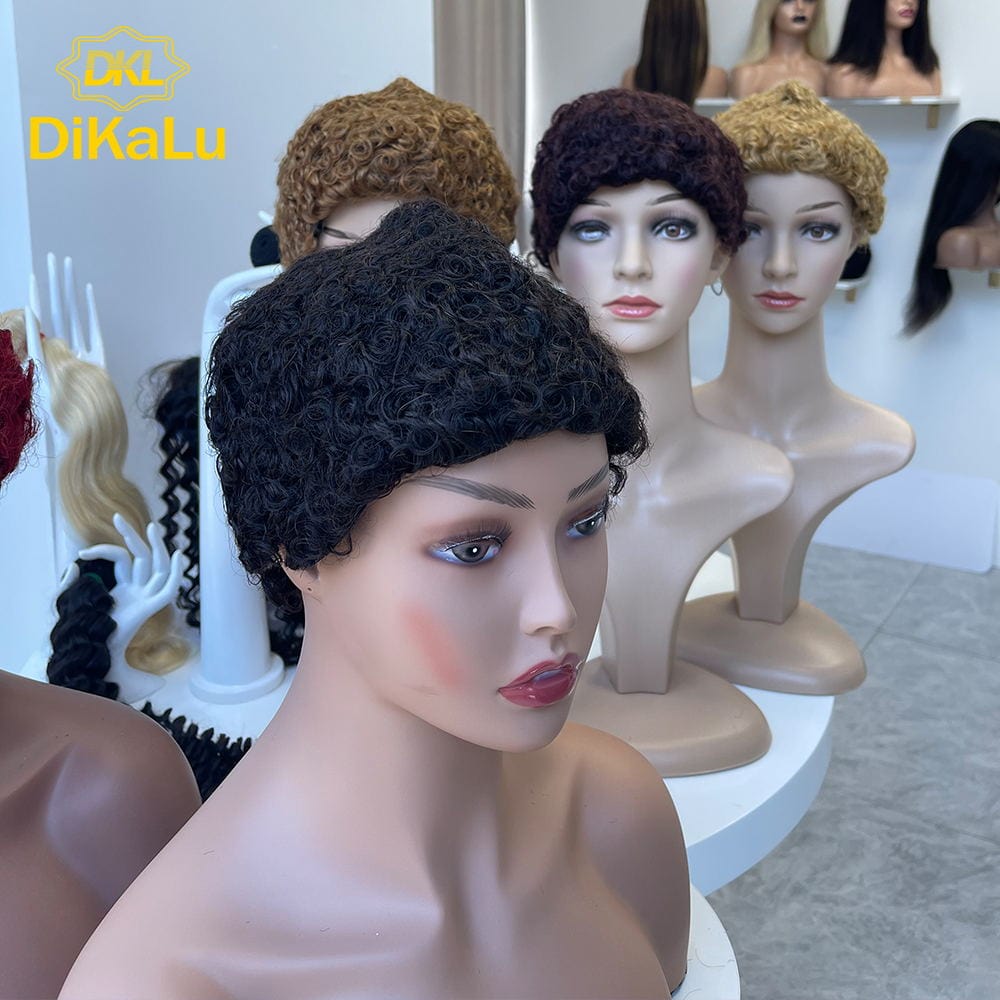 4 Inches / 1B wholesale Machine made hair wig 1B/2#/4#/99j/27#/30# color Afro Kinky Curly wig 100 % human hair short wigs for black women
