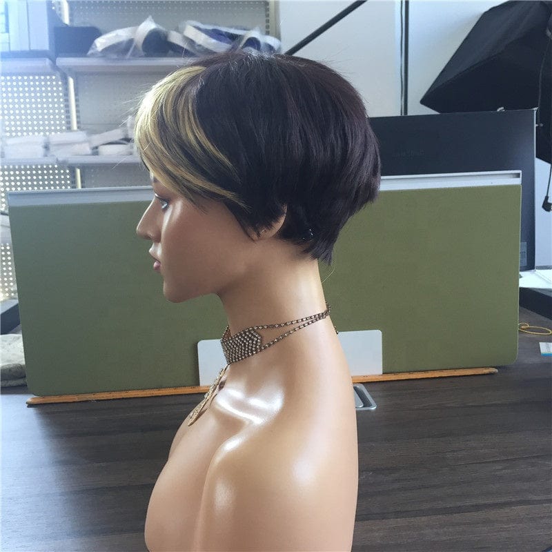 4 Inches / Pics Color Short Natural Wigs Synthetic Capless Wigs 1B/27 Color Pixie Cut Straight Hair