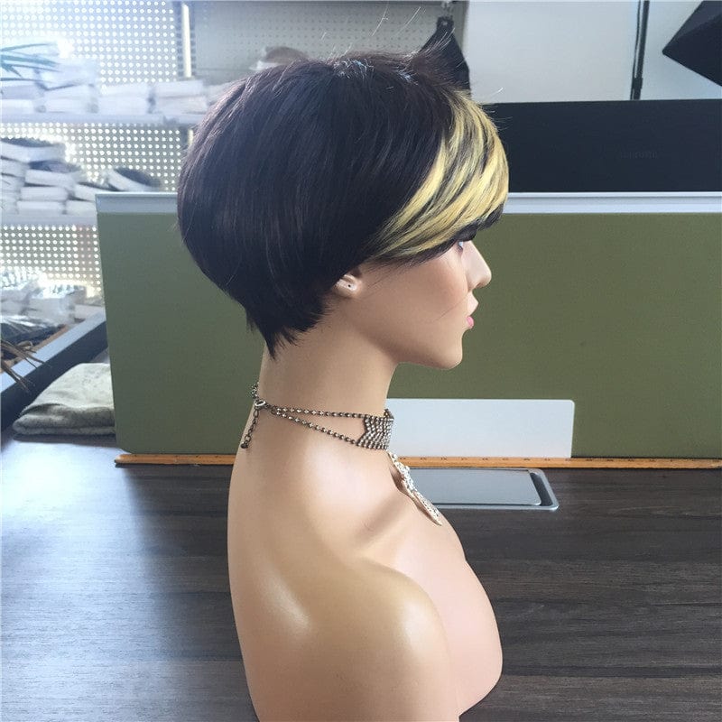 4 Inches / Pics Color Short Natural Wigs Synthetic Capless Wigs 1B/27 Color Pixie Cut Straight Hair