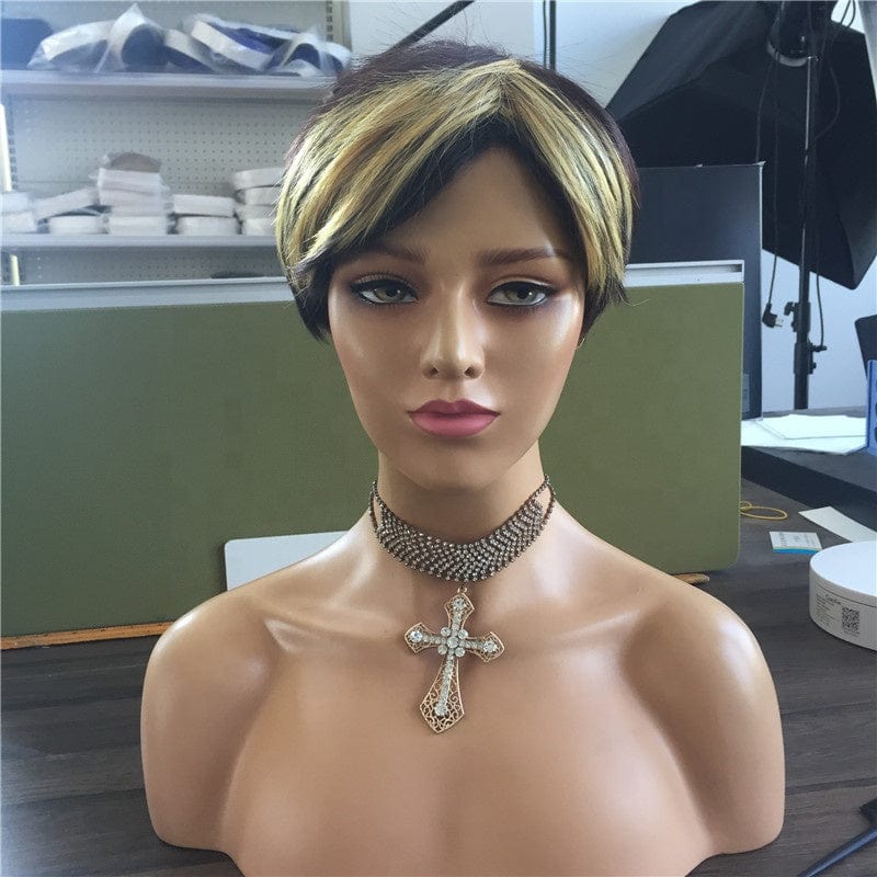 4 Inches / Pics Color Short Natural Wigs Synthetic Capless Wigs 1B/27 Color Pixie Cut Straight Hair