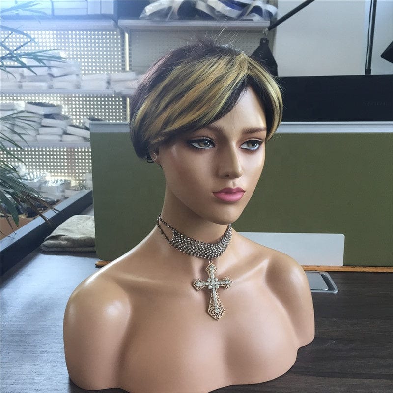 4 Inches / Pics Color Short Natural Wigs Synthetic Capless Wigs 1B/27 Color Pixie Cut Straight Hair