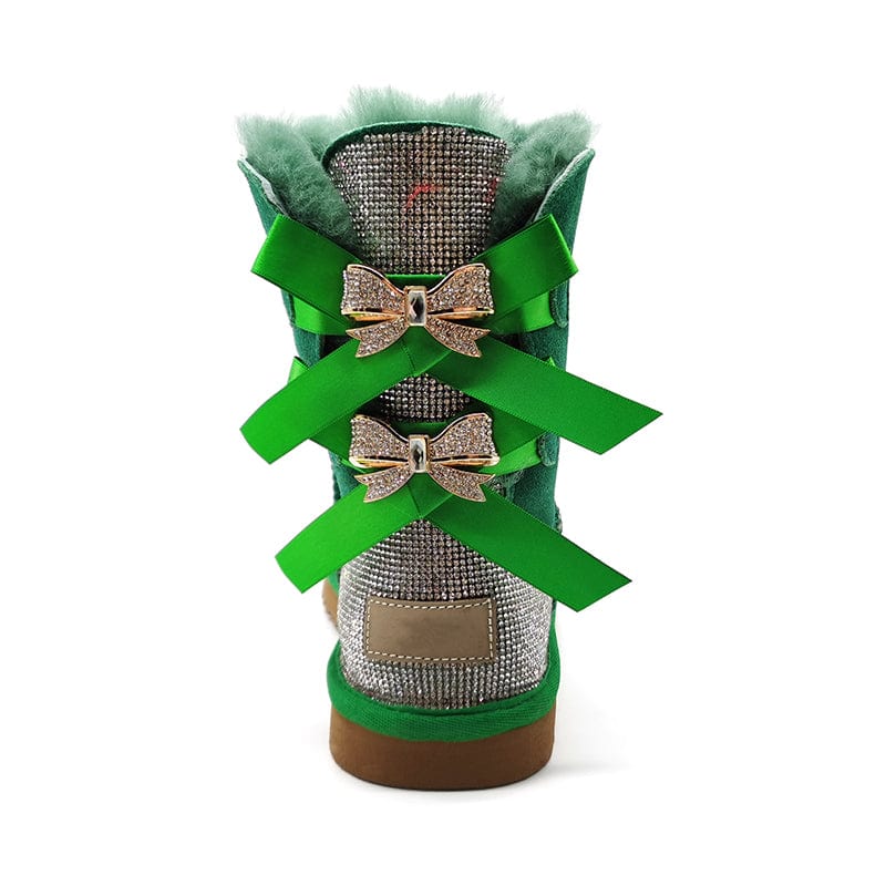 4 / JM-2 Factory wholesale adults kids size sheepskin wool fur Sparkle sparkling bow with drill glitter winter women boots