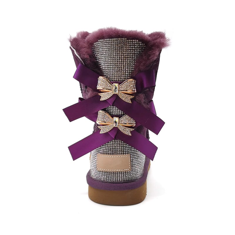 4 / JM-4 Factory wholesale adults kids size sheepskin wool fur Sparkle sparkling bow with drill glitter winter women boots