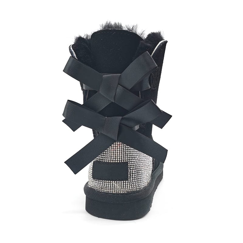 4 / JM-5 Factory wholesale adults kids size sheepskin wool fur Sparkle sparkling bow with drill glitter winter women boots