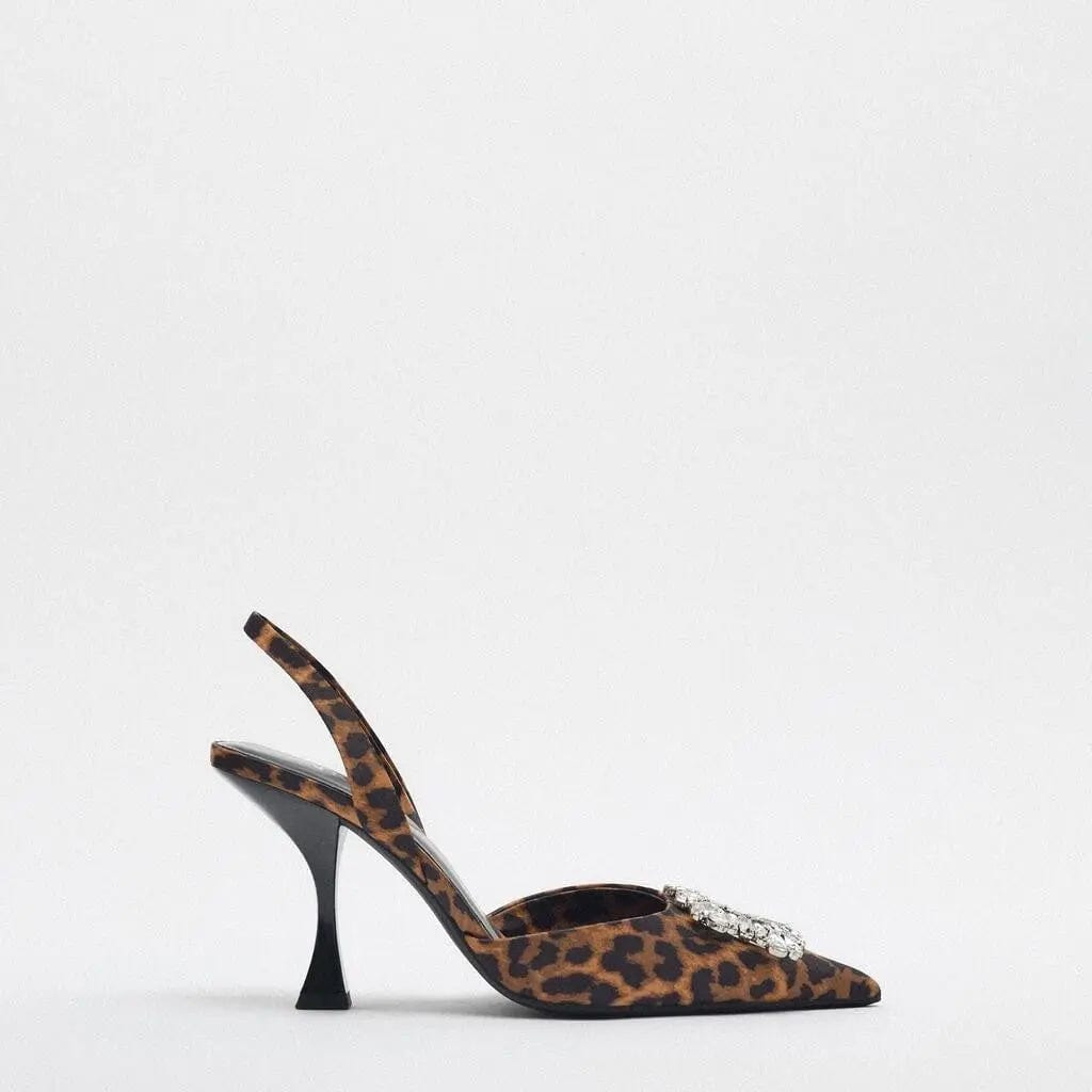 4 / Leopard print BUSY GIRL MY4435 Pumps Heels For Women Sandals Diamond Leopard Print Suede 2023 New Pointed Toe Mules High Heel For Ladies Shoes