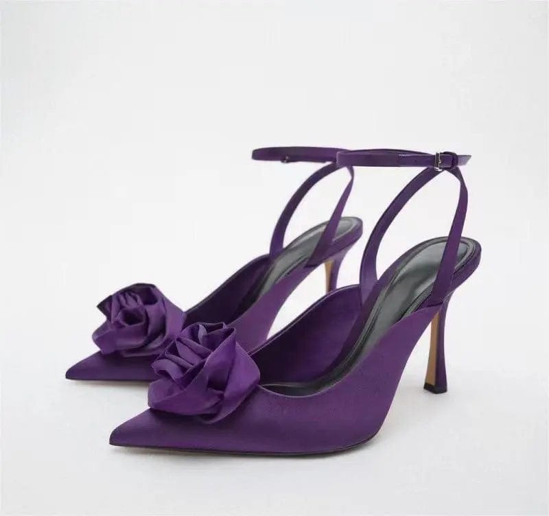 4 / Purple BUSY GIRL HW438 Sandals 2023 luxury satin purple flower High heels for ladies chaussures femm talon designer shoes women pumps