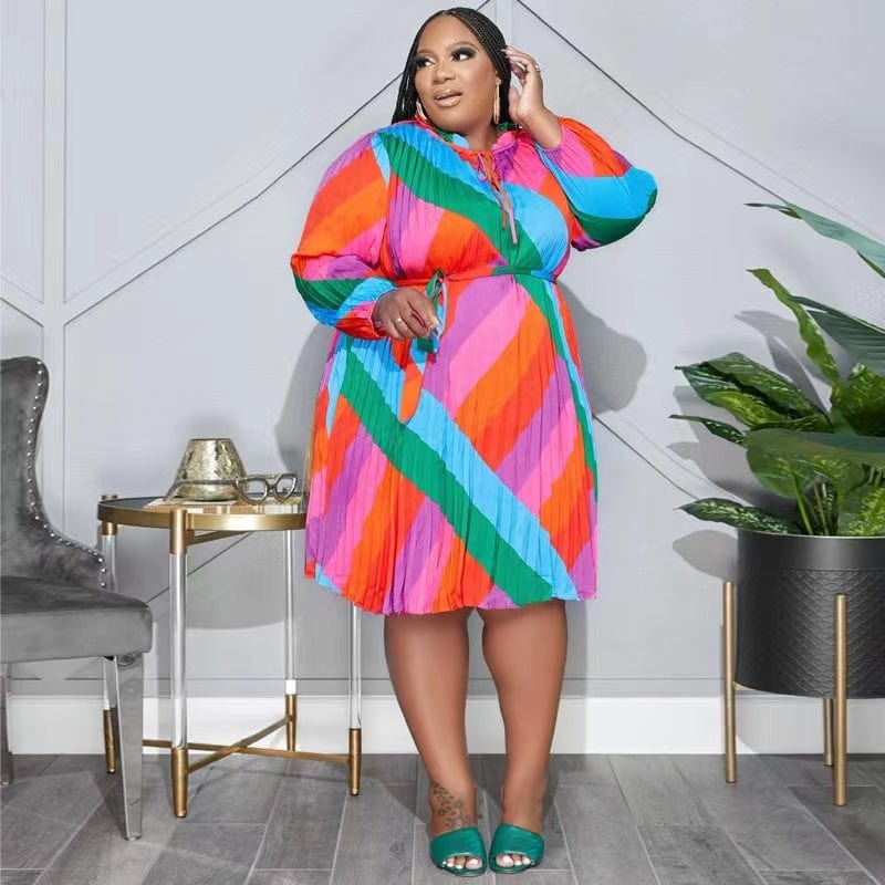 4 XL / 01 J&H 2023 new arrivals color print pleat fabric 5XL plus size dress for ladies fall fashion causal long sleeve dresses