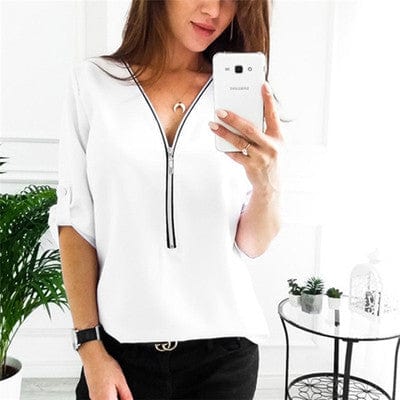 4 XL / 1 Womens t-shirts zipper girl fashion v-neck Casual Tops Shirt Ladies V Neck Zipper Loose T-shirt female blusas Tee Top