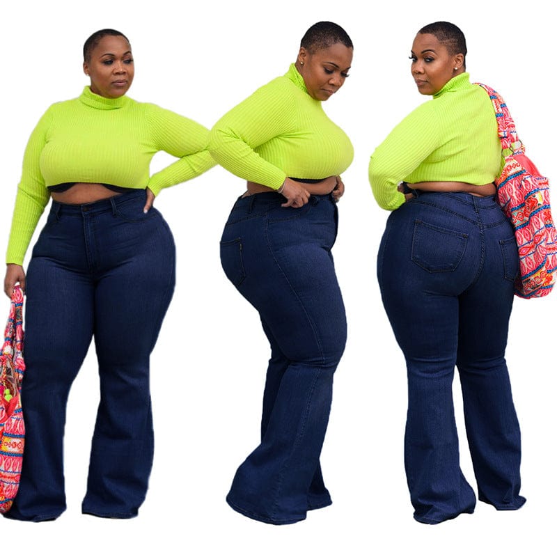 4 XL / 2 KX-2295 Factory wholesale blue jeggings jeans trousers flare denim pants slim fit high waist women plus size jeans