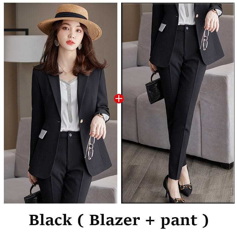 4 XL / 2 Piece Black pant Suit Wholesale 2 Pieces Pant Set Suits Fashion Office Ladies Work Wear for Women's Business Female Formal Blazer Outfit Pant Suits