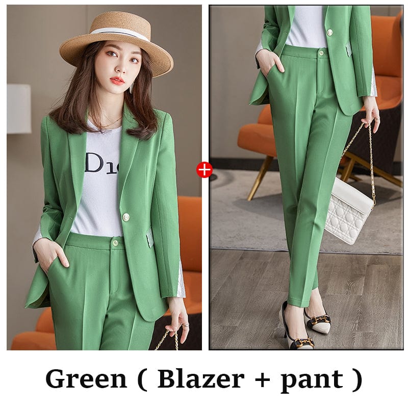 4 XL / 2 Piece Green Pant Suit Wholesale 2 Pieces Pant Set Suits Fashion Office Ladies Work Wear for Women's Business Female Formal Blazer Outfit Pant Suits