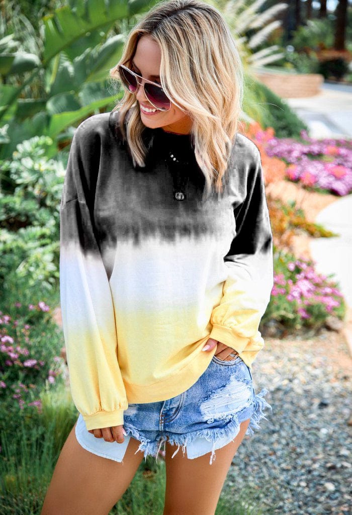 4 XL / Black Long sleeved hooded sweater womens gradient color T shirt hoodies