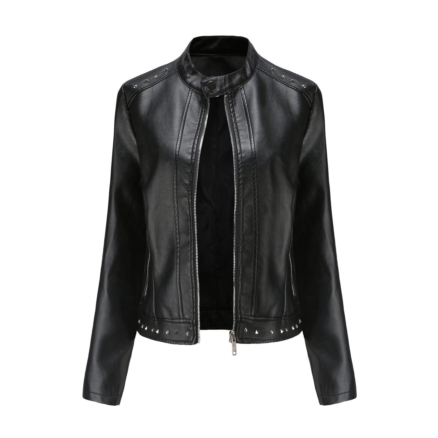 4 XL / Black PDEP high quality formal large size 5XL luxury ladies PU jackets studded leather women winter coat and jackets