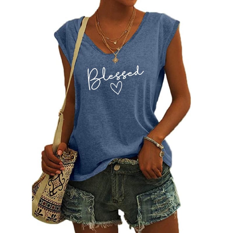 4 XL / Blue faith Blessed shirts for women drop t-shirts american clothing tshirts with tshirt custom logo printed y2k cotton shirt