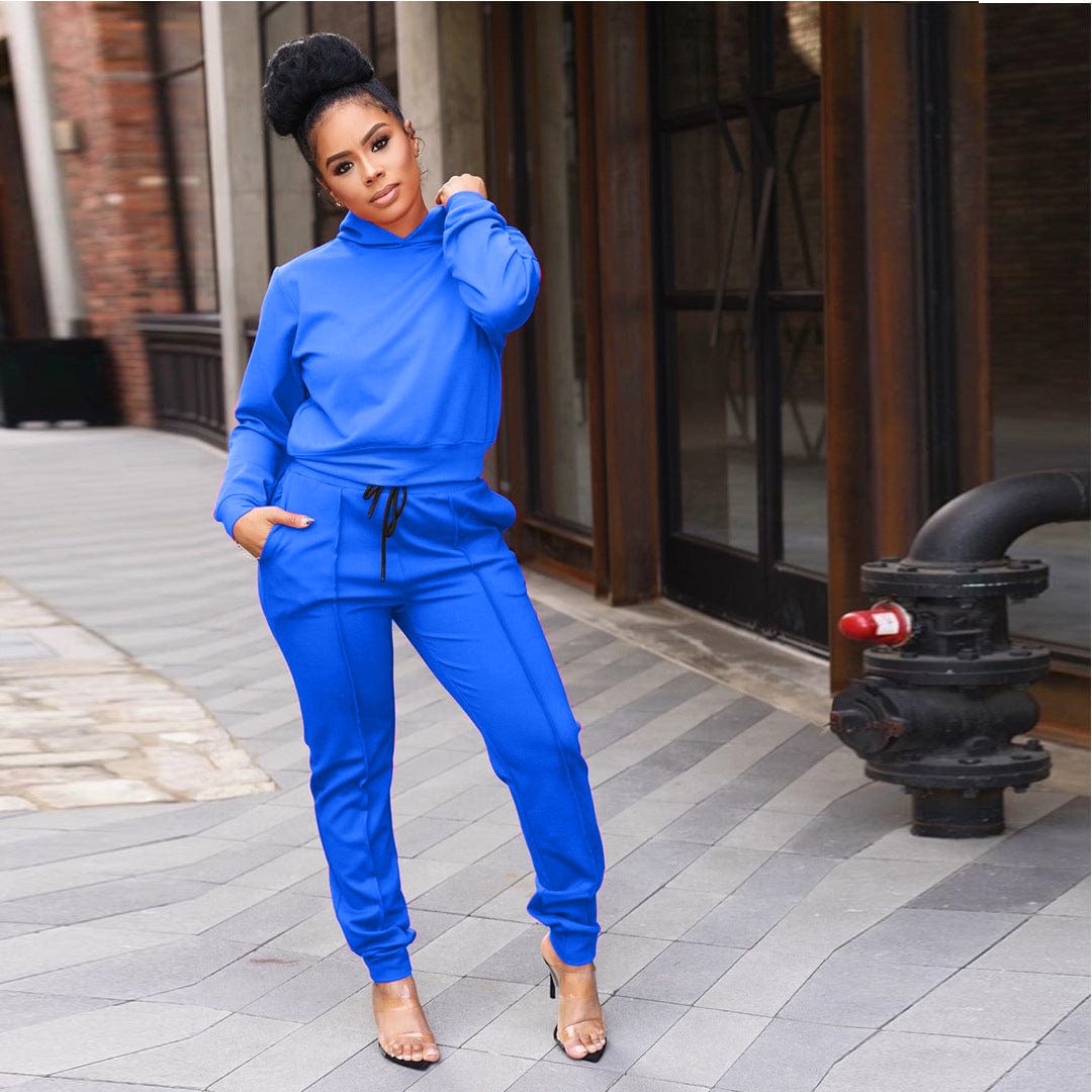 4 XL / Blue Plus Size Women Clothing Two Piece Set Ladies Casual Hoodie Set Gym Long Sleeve Sporty Tracksuits Sweatpants And Hoodie Set