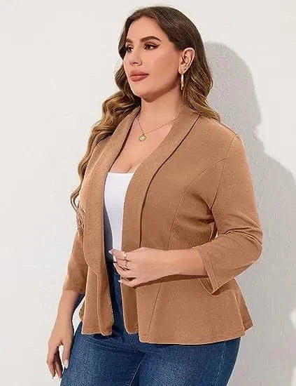 4 XL / Brown Wholesale spring Women Plus Size Casual Blazer Front Lapel Long Sleeve Office Cardigan Temperament Jacket