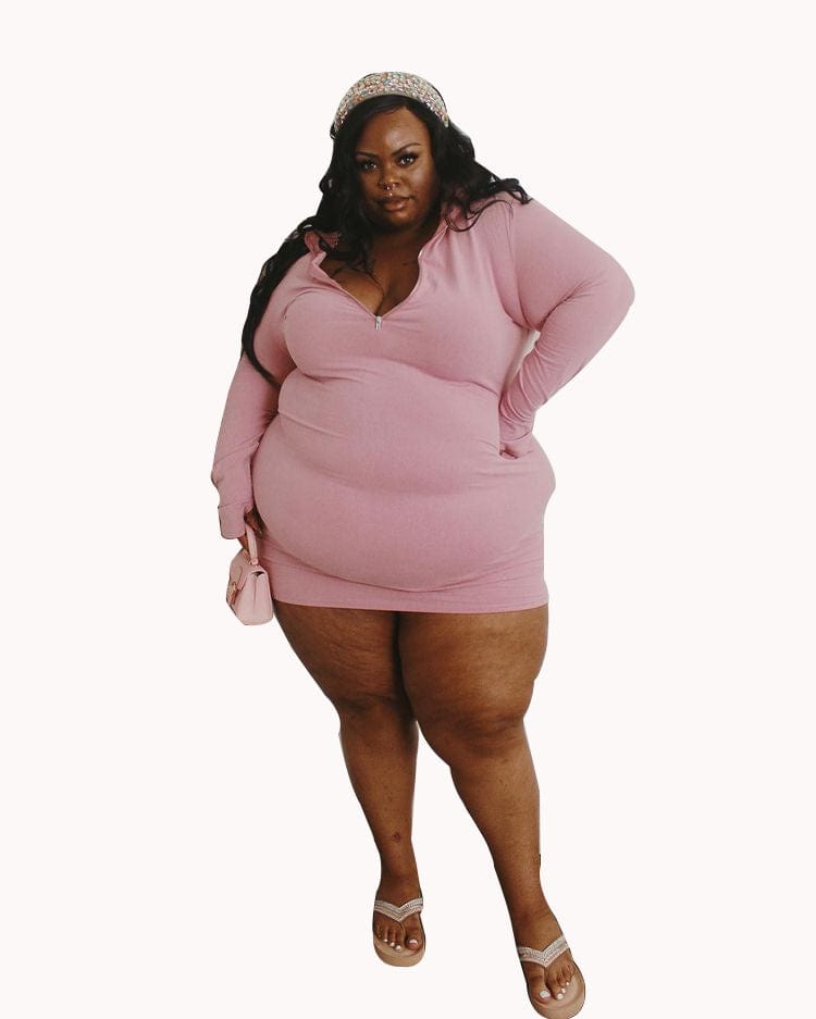 4 XL / C7055-1 Plus Size High Quality Plus Size Sexy Zip Pullover Long Sleeve Dress